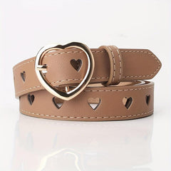 Heart Hollow Out Belt Solid Heart Pin Buckle PU Waistband for Women