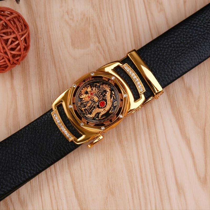 Men's Leather Litchi Pattern Automatic Buckle Belt