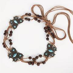 Boho Rhinestone Butterfly Belt Vintage Beaded Braided Sash Belt