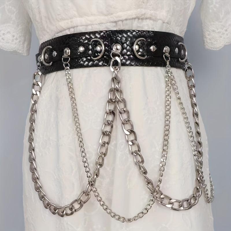 Double Layer Belt PU Leather Rivet Wide Belt Dress Coat Girdle