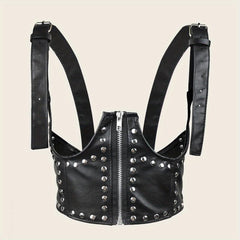 Punk Rivet Zipper Body Harness Corset Belt PU Leather Underbust Waistband