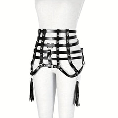 Gothic Tassel Harness Belt PU Leather Waistband for Women