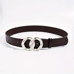 Geometric Double Ring Buckle Belt Stylish Solid PU Leather Belt Girdle