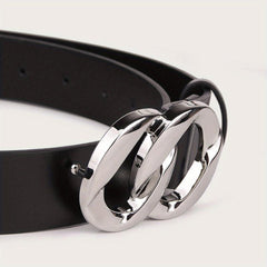 Geometric Double Ring Buckle Belt Stylish Solid PU Leather Belt Girdle
