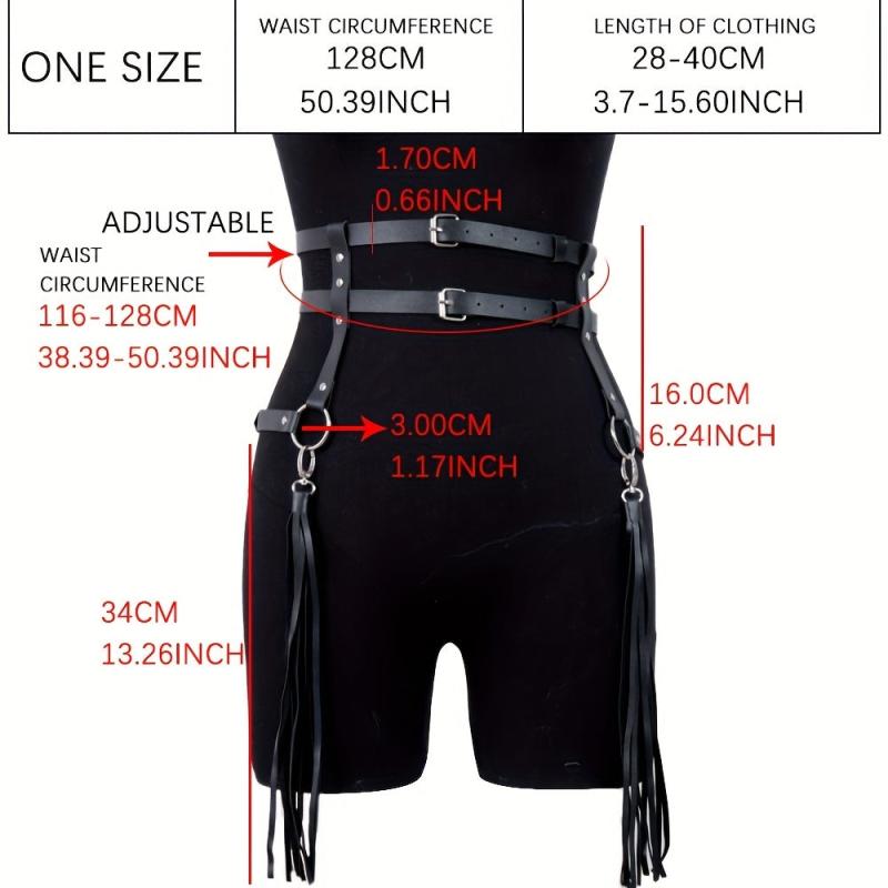 Double Layer Harness Belt PU Leather Fringe Gothic Waistband