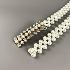 Rhinestone Faux Pearl Belt Elastic Waistband Women Casual Dress Girdle