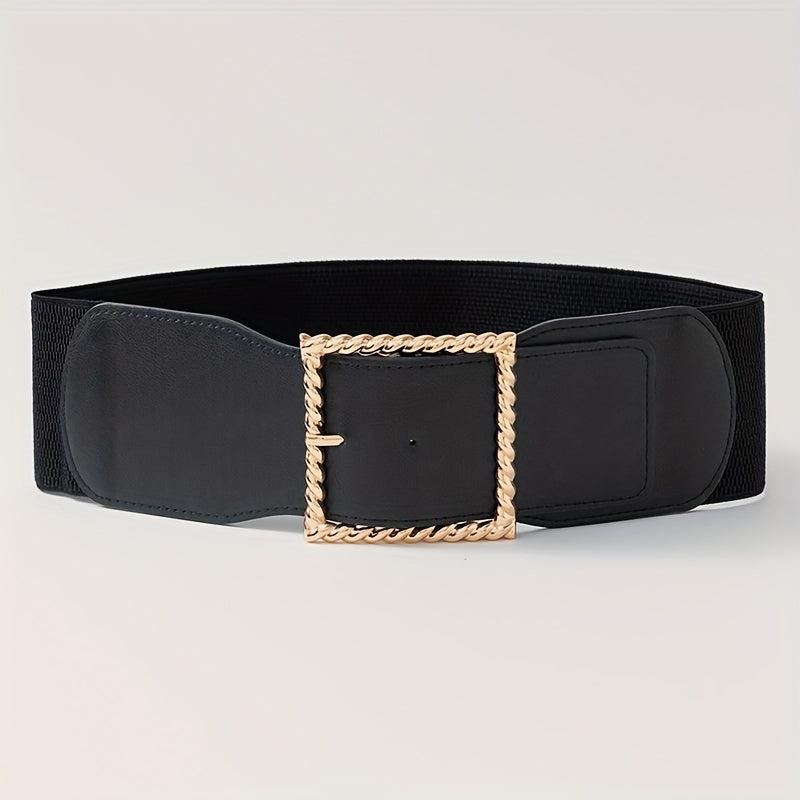 Square Buckle Wide Belt Solid Decorative Waistband for Women