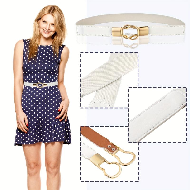 Thin Elastic Waistband Belt Classic Round Buckle Dress Coat Girdle