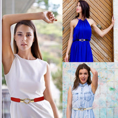 Thin Elastic Waistband Belt Classic Round Buckle Dress Coat Girdle