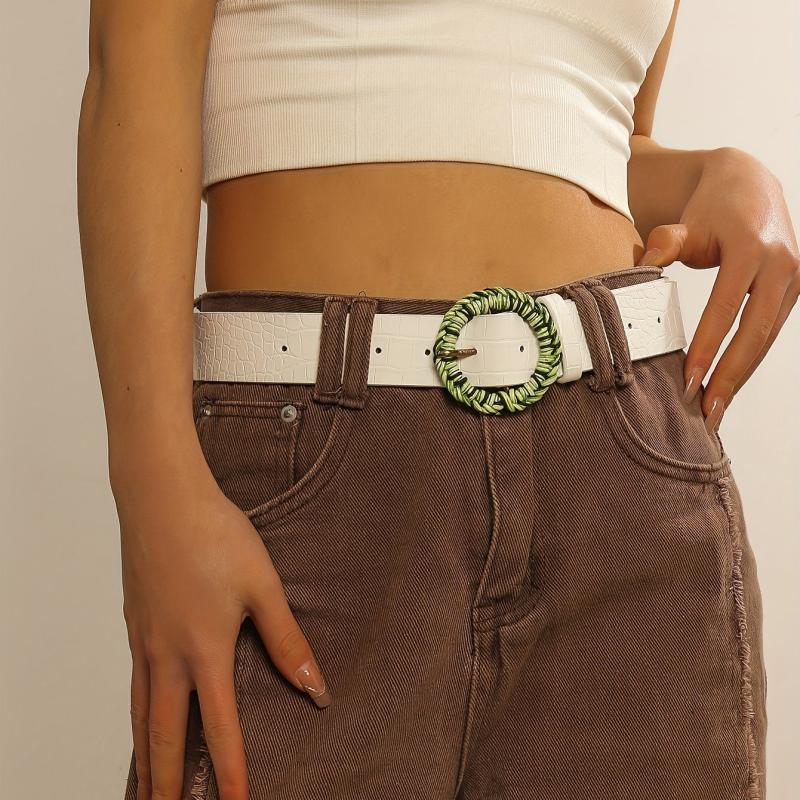 Stylish PU Leather Crocodile Pattern Embossed Belt for Women