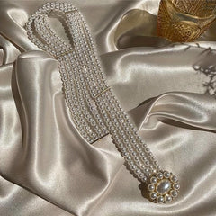 Wide Belt Pearl Flower Buckle Elastic Chain Belts For Women Dress