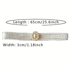 Wide Belt Pearl Flower Buckle Elastic Chain Belts For Women Dress