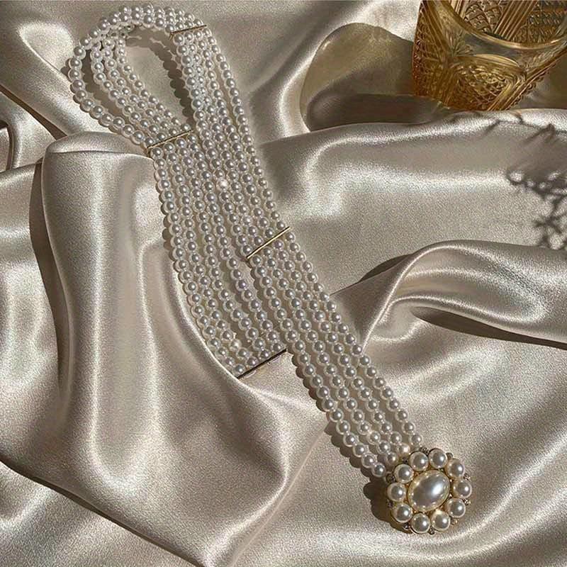 Wide Belt Pearl Flower Buckle Elastic Chain Belts For Women Dress