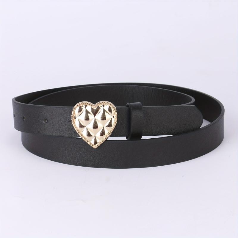 Heart-Shaped Golden Buckle Belt PU Leather Casual Jeans Belts