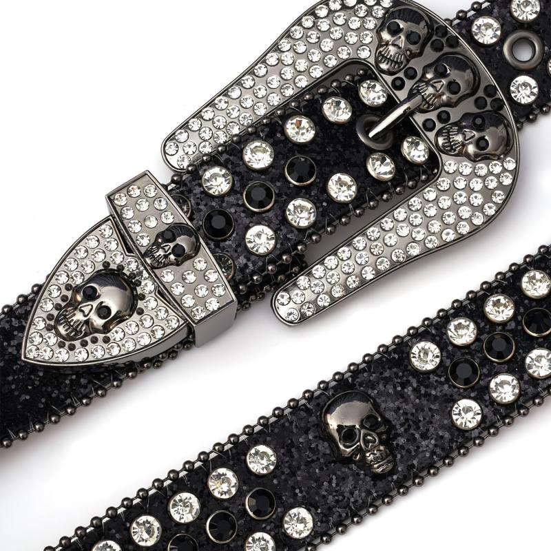 Rhinestone Rivet Punk Skull Head Unisex Western Cowboy Cowgirl Belt Bling