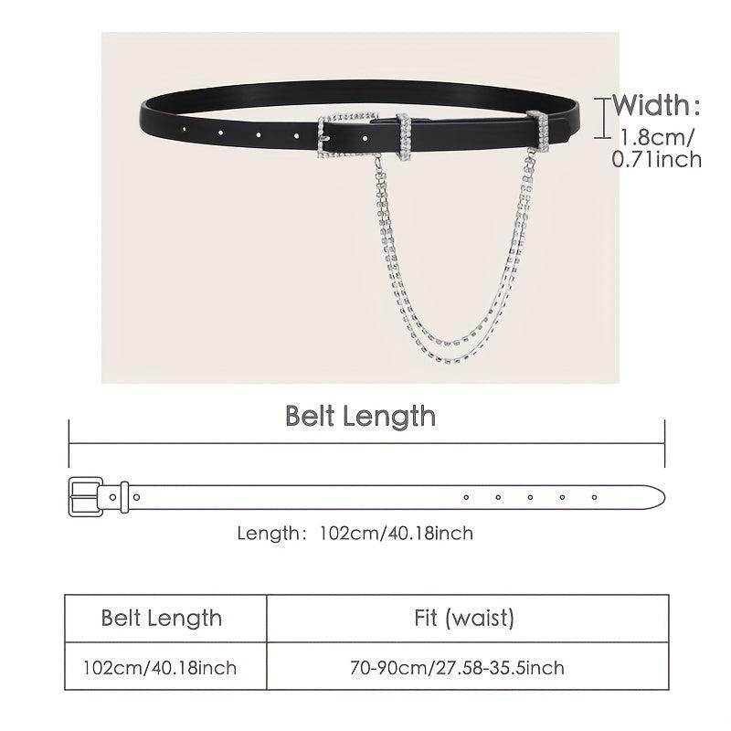 Rhinestone Chain Tassel PU Belt for Women