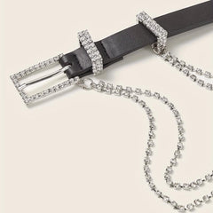Rhinestone Chain Tassel PU Belt for Women