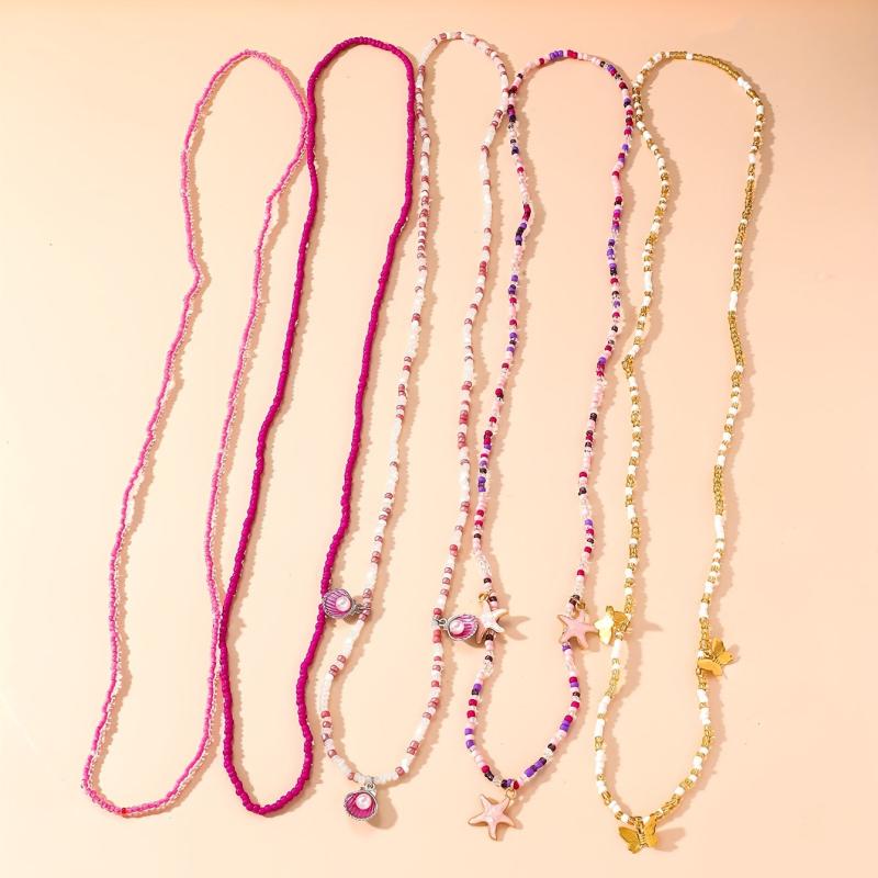 5pcs Pink Waist Chain Starfish Pendant Beach Body Jewelry