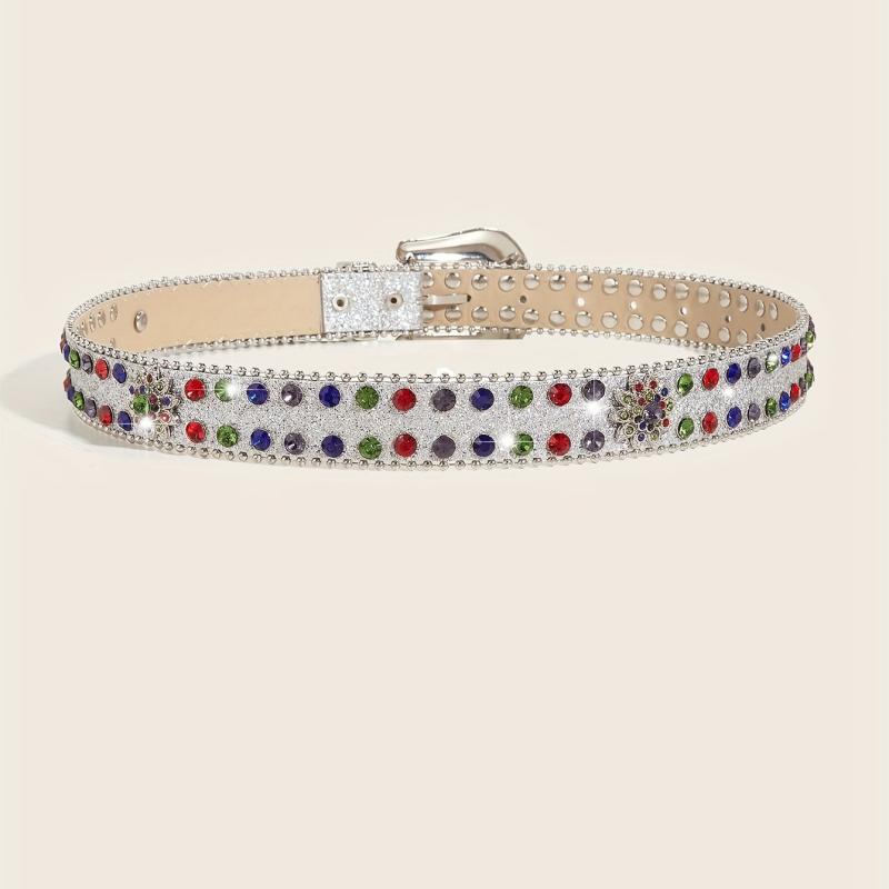 Sparkly Rhinestone PU Belt Colorful Sequin Hip Hop Rivet Jeans Belt Y2K Belts