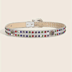 Sparkly Rhinestone PU Belt Colorful Sequin Hip Hop Rivet Jeans Belt Y2K Belts