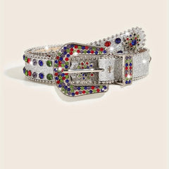 Sparkly Rhinestone PU Belt Colorful Sequin Hip Hop Rivet Jeans Belt Y2K Belts