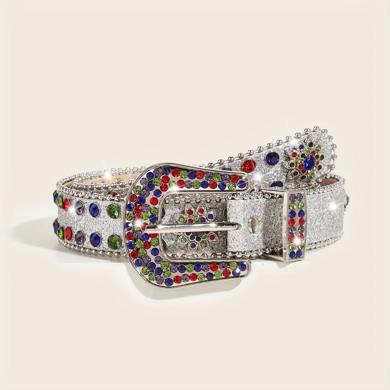 Sparkly Rhinestone PU Belt Colorful Sequin Hip Hop Rivet Jeans Belt Y2K Belts