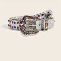 Sparkly Rhinestone PU Belt Colorful Sequin Hip Hop Rivet Jeans Belt Y2K Belts