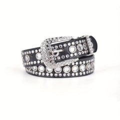 Eyelet Hollow Out Rivet Belt Rhinestone Inlaid Hip Hop PU Leather Punk Y2K Belt