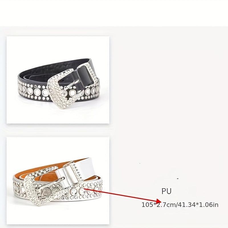 Eyelet Hollow Out Rivet Belt Rhinestone Inlaid Hip Hop PU Leather Punk Y2K Belt