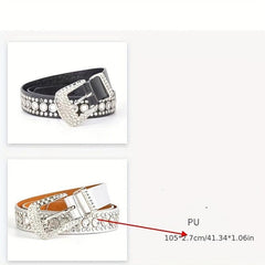 Eyelet Hollow Out Rivet Belt Rhinestone Inlaid Hip Hop PU Leather Punk Y2K Belt