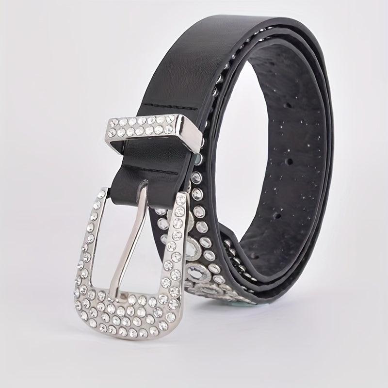 Eyelet Hollow Out Rivet Belt Rhinestone Inlaid Hip Hop PU Leather Punk Y2K Belt