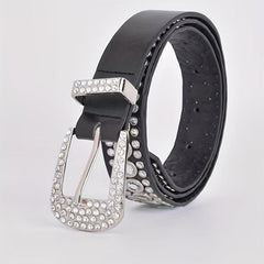 Eyelet Hollow Out Rivet Belt Rhinestone Inlaid Hip Hop PU Leather Punk Y2K Belt