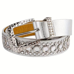 Eyelet Hollow Out Rivet Belt Rhinestone Inlaid Hip Hop PU Leather Punk Y2K Belt