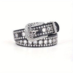 Eyelet Hollow Out Rivet Belt Rhinestone Inlaid Hip Hop PU Leather Punk Y2K Belt