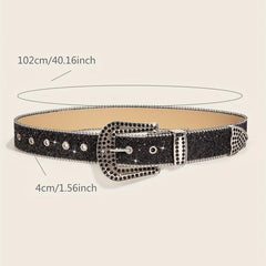 Sparkly Rhinestone Buckle PU Belt for Women