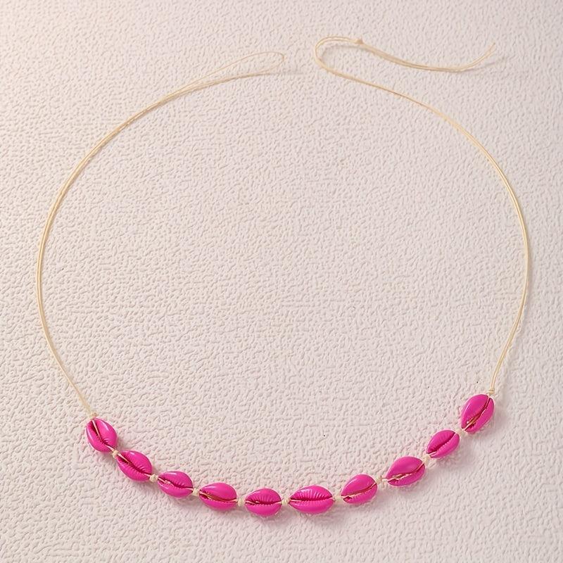Vintage Shell Beaded Waist Chain Red Elastic Braided Waistband