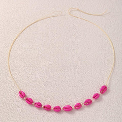Vintage Shell Beaded Waist Chain Red Elastic Braided Waistband