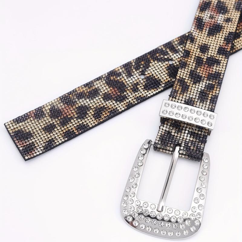 Vintage Rhinestone Leopard Belt Hip Hop Jeans Pants Belt Y2K Pin Buckle Belts