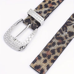 Vintage Rhinestone Leopard Belt Hip Hop Jeans Pants Belt Y2K Pin Buckle Belts