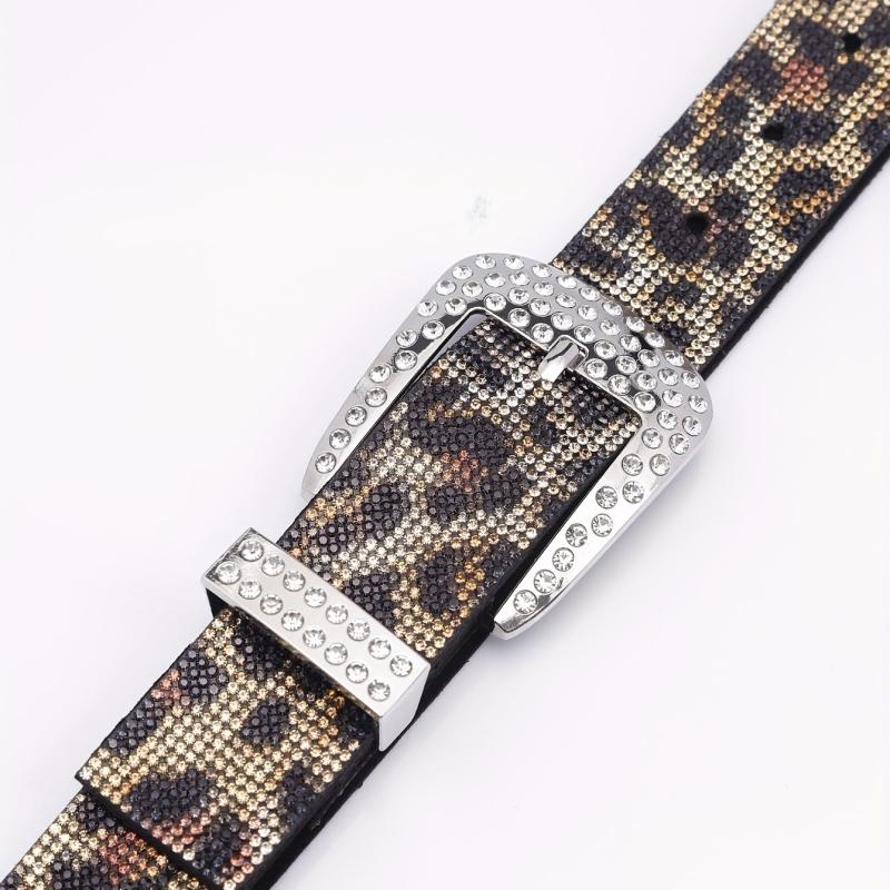 Vintage Rhinestone Leopard Belt Hip Hop Jeans Pants Belt Y2K Pin Buckle Belts