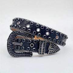 Rhinestone PU Leather Belt Y2K Glitter Hip Hop Gothic Jeans Pants Belt