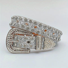 Rhinestone PU Leather Belt Y2K Glitter Hip Hop Gothic Jeans Pants Belt
