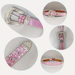 Rhinestone PU Leather Belt Y2K Glitter Hip Hop Gothic Jeans Pants Belt