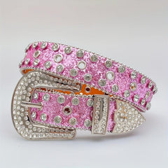 Rhinestone PU Leather Belt Y2K Glitter Hip Hop Gothic Jeans Pants Belt