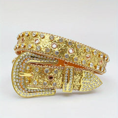 Rhinestone PU Leather Belt Y2K Glitter Hip Hop Gothic Jeans Pants Belt