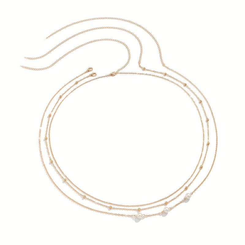 Metal Waist Chain Faux Pearl Decor Belly Chain Summer Beach Girdle