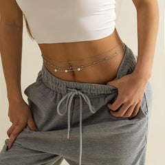 Metal Waist Chain Faux Pearl Decor Belly Chain Summer Beach Girdle