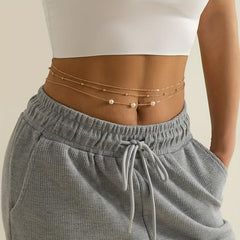 Metal Waist Chain Faux Pearl Decor Belly Chain Summer Beach Girdle