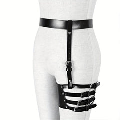 Gothic Harness Leg Gaiter Punk PU Leather Rivet Belt Hollow Out Rivet Leg Ring