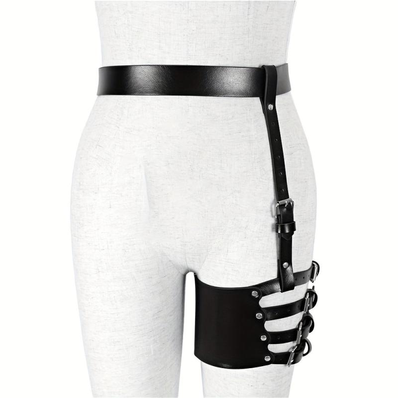 Gothic Harness Leg Gaiter Punk PU Leather Rivet Belt Hollow Out Rivet Leg Ring